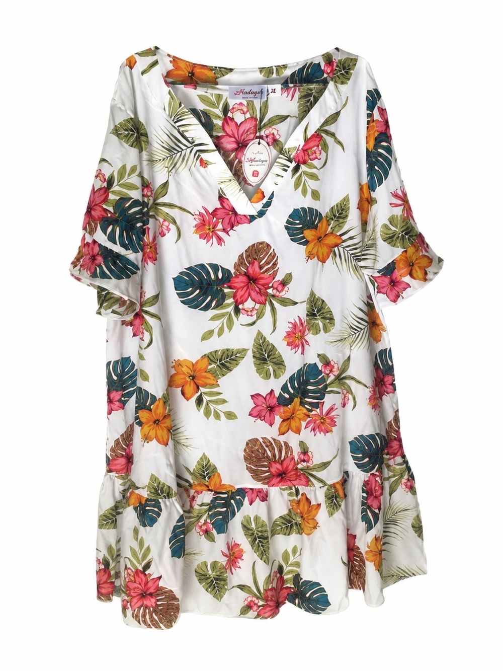 NWT Aoulaydo Tropical Floral V Neck Swing Dress Plus Size 3XL Boho
